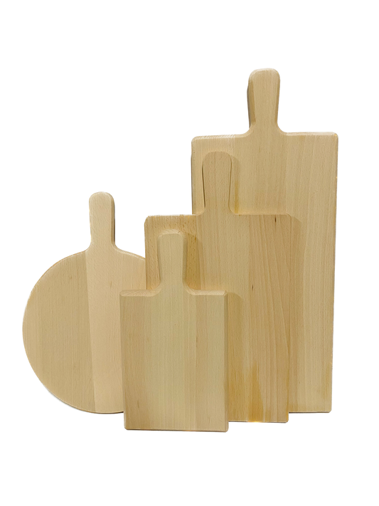 Borrelplank beuken rond/rechthoek met handvat onbehandeld